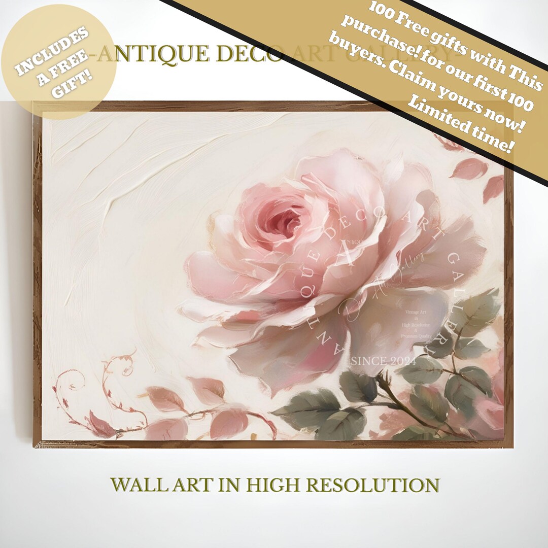 Vintage Rose Printable Wall Art in Soft Muted Pink Color, Vintage Art ...