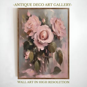 Romantic Rose Bouquet Printable | Vintage Floral Wall Art Digital Decor | Pink Roses in Vase Art Print | Rustic Digital Floral Decor