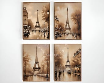 Eiffel Tower Oil Painting Print Set: Vintage Parisian Decor (Digital Download)