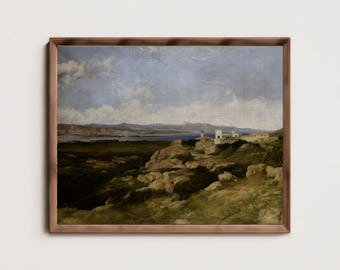 Vintage Farmhouse Landscape Print: Rustic Countryside Wall Art (Digital Download)