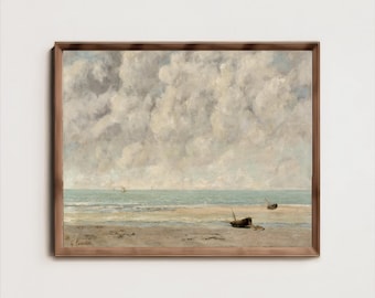 Vintage Seaside Painting: Coastal Landscape Antique Art (Digital Download)