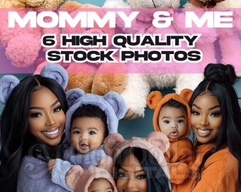 6 Stock Photo Bundle, Graphic Pack, AI Generated, Digital Stock Images, Mommy & Baby Photoshoot, Black Mother and Black Baby Family Photos