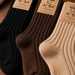 3 Pairs Thick Alpaca Warm Thermal Wool Soft Socks UK Size 6-8 Black, Brown, Beige