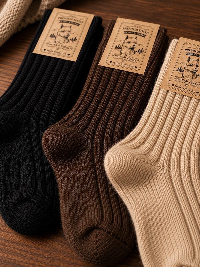 3 Pairs Thick Alpaca Warm Thermal Wool Soft Socks UK Size 6-8 Black, Brown, Beige