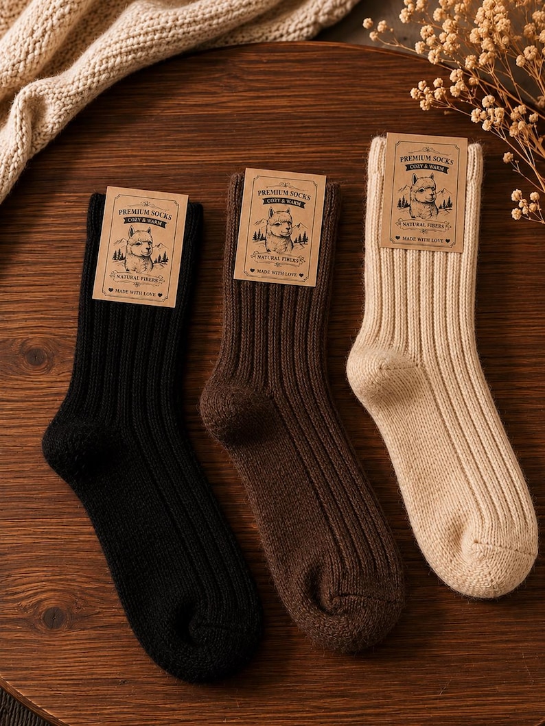 3 Pairs Thick Alpaca Warm Thermal Wool Soft Socks UK Size 6-8 image 8