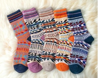 5 Pairs Nordic Winter Soft Warm Wool Ethnic Style Socks UK size 5-7