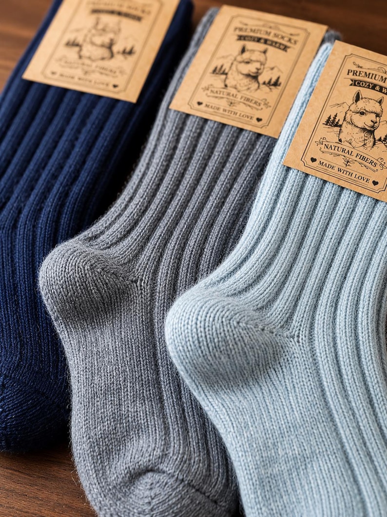 3 Pairs Thick Alpaca Warm Thermal Wool Soft Socks UK Size 6-8 Navy, Charcoal, Gray