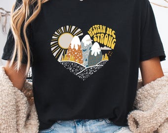 Camiseta Mountain Heart Western NC Strong, Camiseta de apoyo a Boone y Asheville, Camiseta de amor comunitario, Regalo de las montañas Apalaches, Blue Ridge