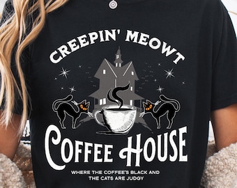 Halloween Coffee Shirt, Cat Coffee Shirt, Witchy Vibes Tee, Spooky Cat Lover Gift