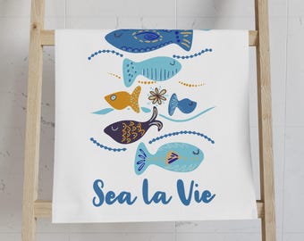 Coastal Aesthetic Hand Towel, Fish Lovers towel, Sardine Inspired, Fisherman Aesthetic