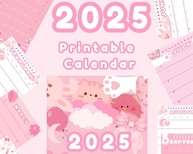 2025 Pink Calendar, Cute Pink Calendar, 2025 Printable Calendar, Pink ...