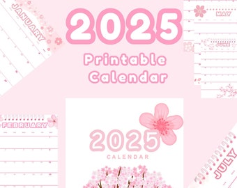 2025 Sakura Calendar, 2025 Printable Calendar, 2025 Cherry Blossoms Calendar, 2025 Cute Sakura Calendar,  Sakura Calendar