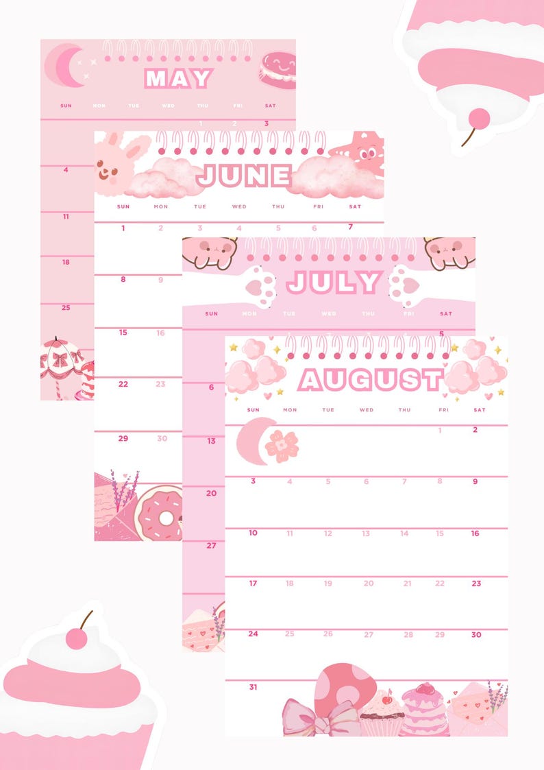 2025 Pink Calendar, Cute Pink Calendar, 2025 Printable Calendar, Pink Calendar, Pink and White Calendar, 2025 Digital Calendar image 3