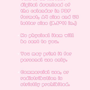 2025 Pink Calendar, Cute Pink Calendar, 2025 Printable Calendar, Pink Calendar, Pink and White Calendar, 2025 Digital Calendar image 5
