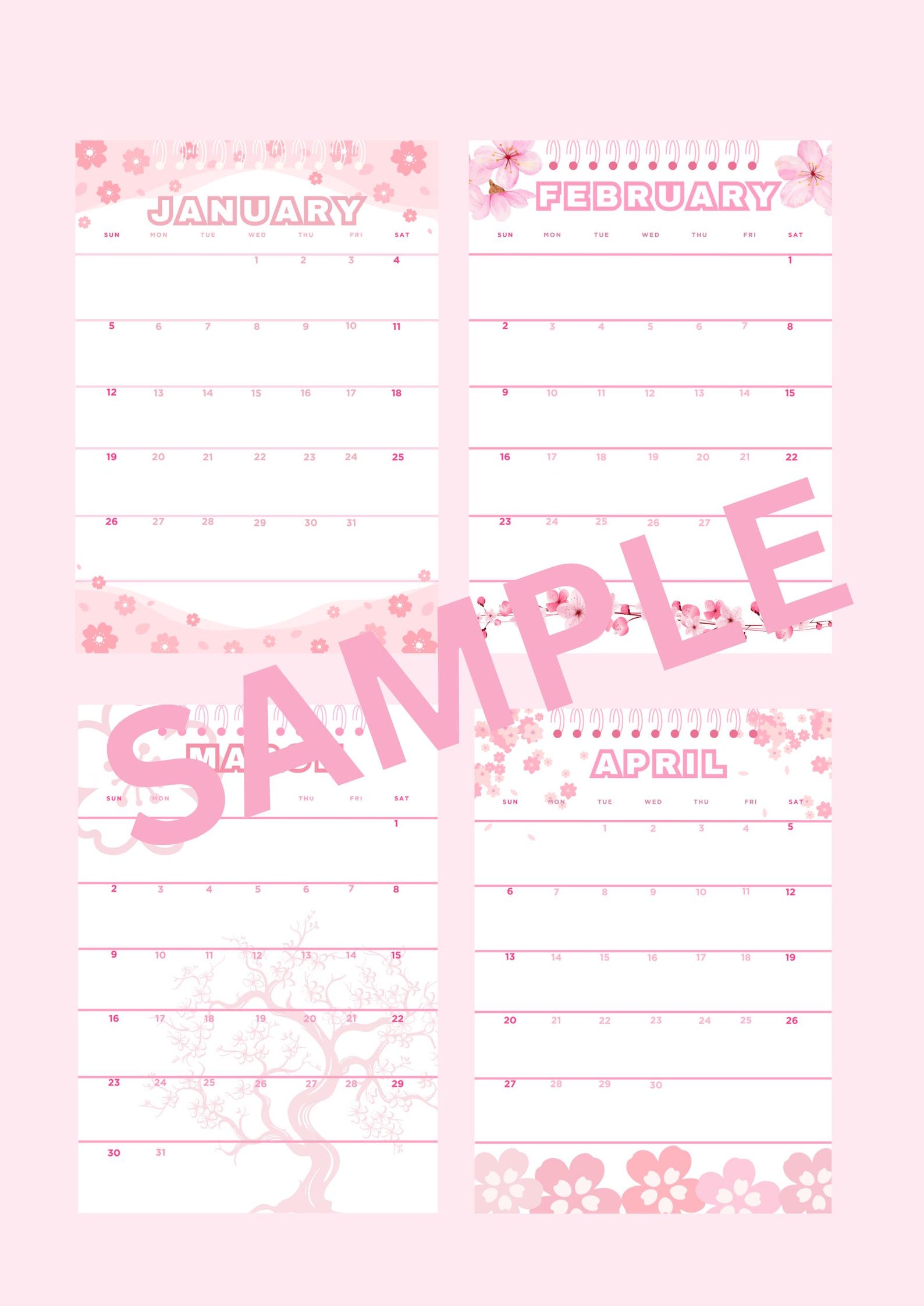 2025 Sakura Calendar, 2025 Printable Calendar, 2025 Cherry Blossoms