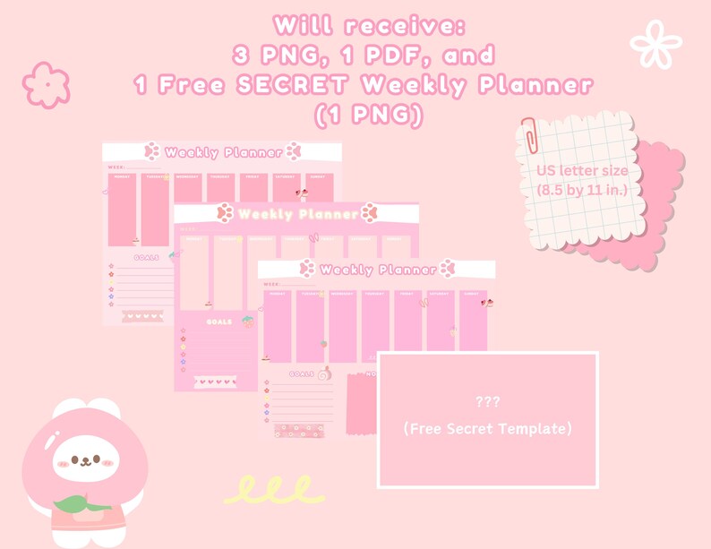 Cute Printable Weekly Planner, Pink Printable Weekly Planner, Printable ...