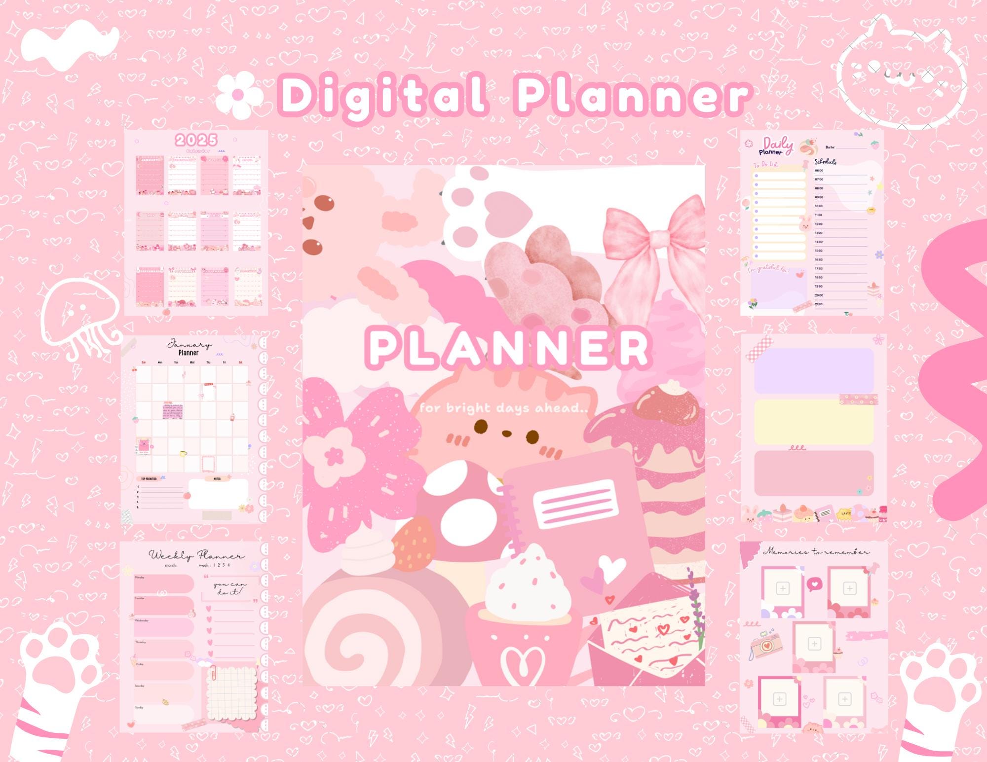 Cute Digital Planner, Pink Digital Planner, 2025 Digital Planner, 2025 ...