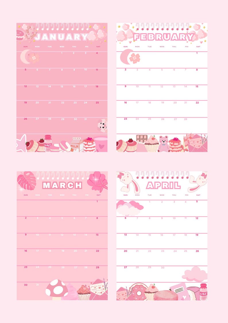 2025 Pink Calendar, Cute Pink Calendar, 2025 Printable Calendar, Pink Calendar, Pink and White Calendar, 2025 Digital Calendar image 2
