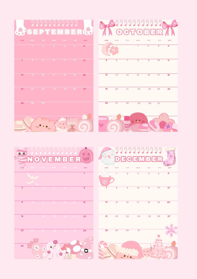 2025 Pink Calendar, Cute Pink Calendar, 2025 Printable Calendar, Pink Calendar, Pink and White Calendar, 2025 Digital Calendar image 4
