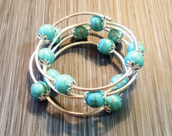 Silver & Turquoise Spiral Wrap Bracelet