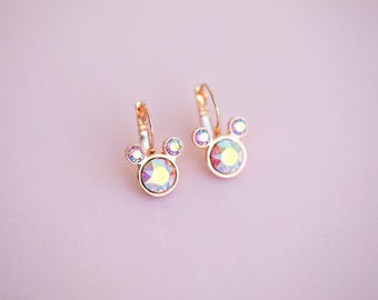 Light Rose AB Mouse shaped Leverback Drop earrings -Choose setting Color, 8mm largest crystal