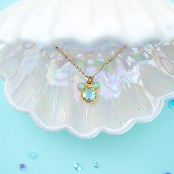 Mint AB Mouse shaped Necklace - choose setting color, 8mm largest crystal