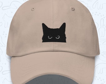 Schwarzer Katzen Hut spähend: Bestickte Baseballkappe aus Baumwolle