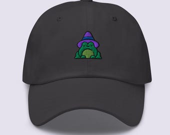 Wizard Frog Embroidered Dad Hat: Goblincore Witchy Cap