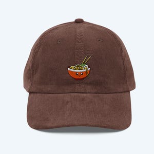 RAMEN CORDUROY HAT– Embroidered Kawaii Noodle Bowl Cap, Japanese Anime Foodie Gift, Vintage Style Adjustable Hat, Funny Gift for Him or Her