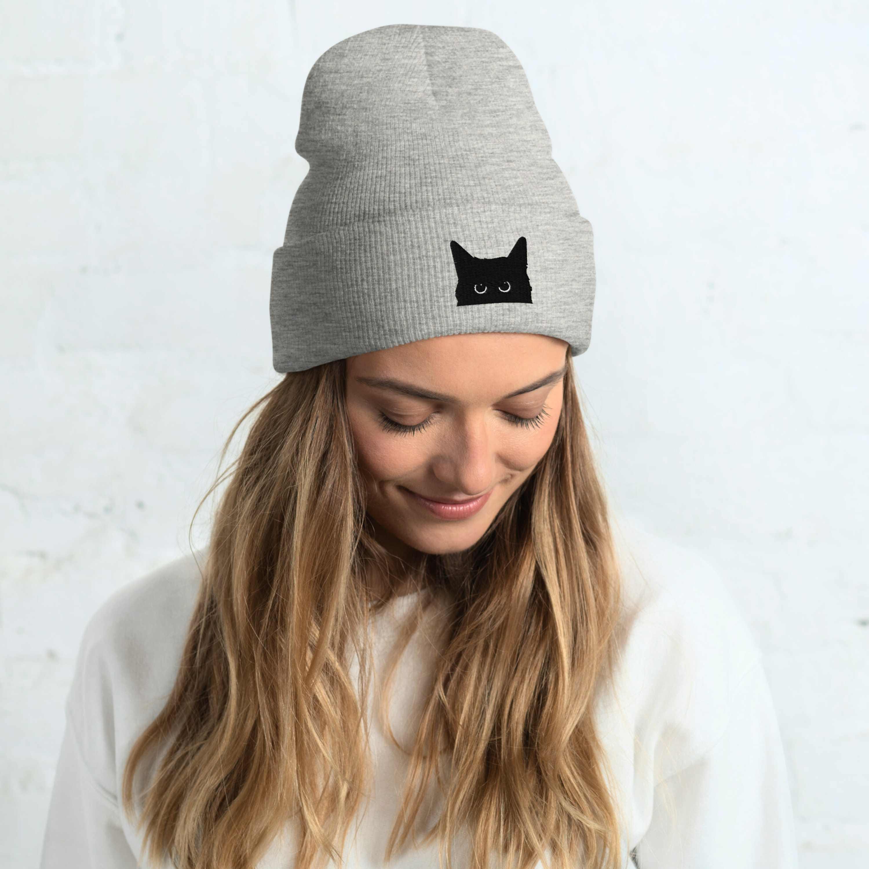 Winter Hats Cute Kint Hat Black Cute Moon Moth Winter Hat | Black Warm Beanie | Kawaii  main image 2