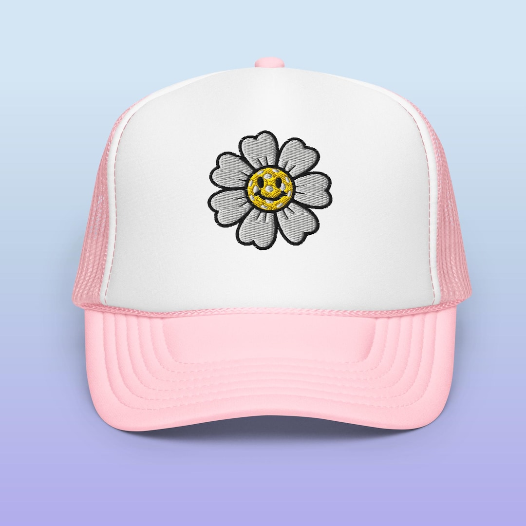 Smiley Pickleball Daisy Trucker Hat: Embroidered Retro  display picture 2
