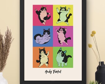 Tuxedo Cat Pop Art Print: Colorful Pet Decor (Digital Download)