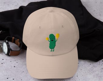 Embroidered Pickleball Dad Hat: Funny Sports Baseball Cap with Happy Pickle