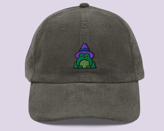Wizard Frog Hat - Embroidered Corduroy Cap with Witchy Toad, Gift for Fantasy & Magic Lovers