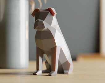 Geometric Pug Statue – Grey Pug Décor – Modern Low Poly Animal Sculpture – PLA Eco-Friendly Gift – Minimalist Desk or Shelf Art - Art Gift