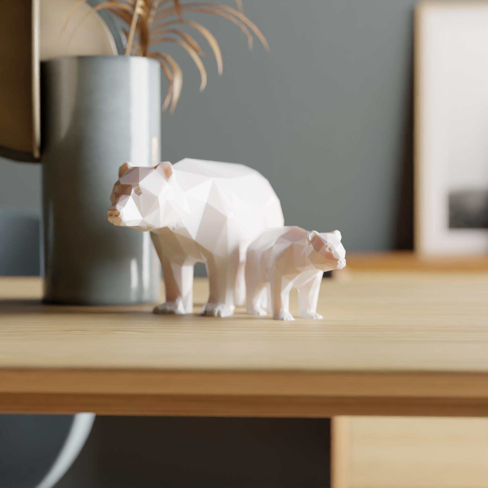 幾何学模様のシロクマの像 - 白クマの装飾 - モダンなローポリ動物彫刻