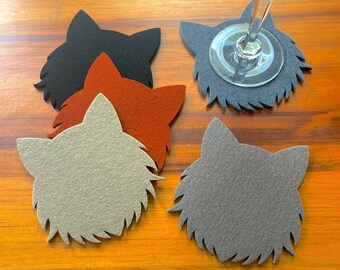 Cat Coasters Set Wool Felt Long Haired Cat Drink Coaster Gift