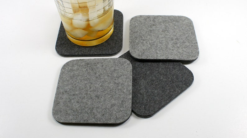 4 Inch Square Felt Coasters Merino Wool Felt Coaster Set, 5mm Thick image 1