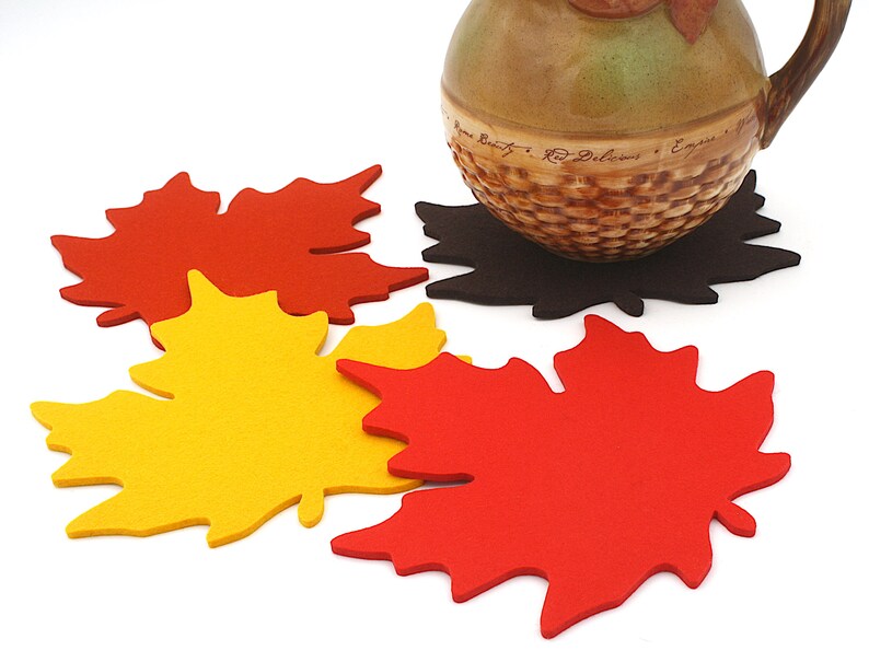 8 1/2 x 9 Maple Leaf Merino Wool Felt Trivets, Autumn, Fall, Thanksgiving Table Decor image 1