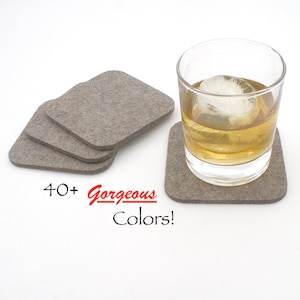 Wool Felt Coasters Set, 4 Inch Square Coasters for Drinks