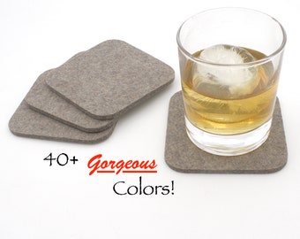 Merino Wool Felt Coasters Set, 4 Inch Square Coasters for Drinks