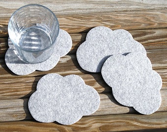 Cloud Wool Felt Coasters Cute Drink Coasters 5mm Thick Wool Felt Coaster Set