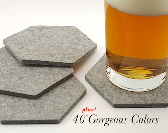 Hexagon MCM Felt Coasters, 5mm Thick Mid Century Modern Absorbent Drink Coaster Set, Minimalist Host, Hostess or Housewarming Gift