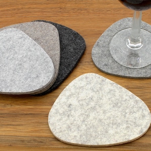 Neutrals Felt Coasters Merino Wool Mid Century Modern Drink Coaster Set Retro MCM Design 5mm Thick