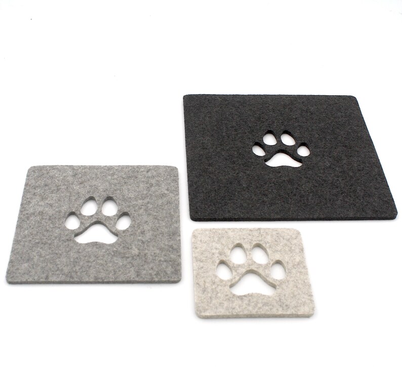 Paw Print Square Hot Pad Set 5mm Thick Wool Felt image 3