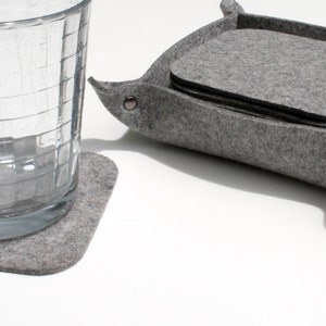 10 Square 3mm Thick Wool Felt Coaster Set with Holder