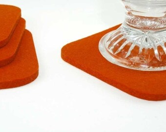 4 Inch Square Felt Coasters 5MM Thick Virgin Merino Wool Felt Coaster Set Orange