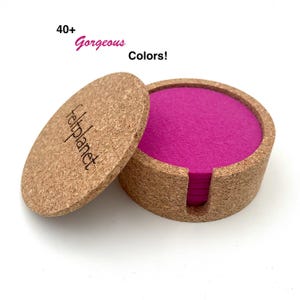 Wool Felt Coasters Set of 6 With Cork Holder Sustainable Eco Friendly Gift