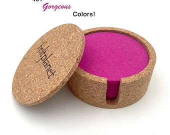 Wool Felt Coasters Set of 6 With Cork Holder Sustainable Eco Friendly Gift