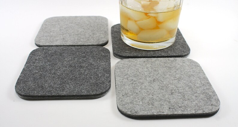 4 Inch Square Felt Coasters Merino Wool Felt Coaster Set, 5mm Thick image 3